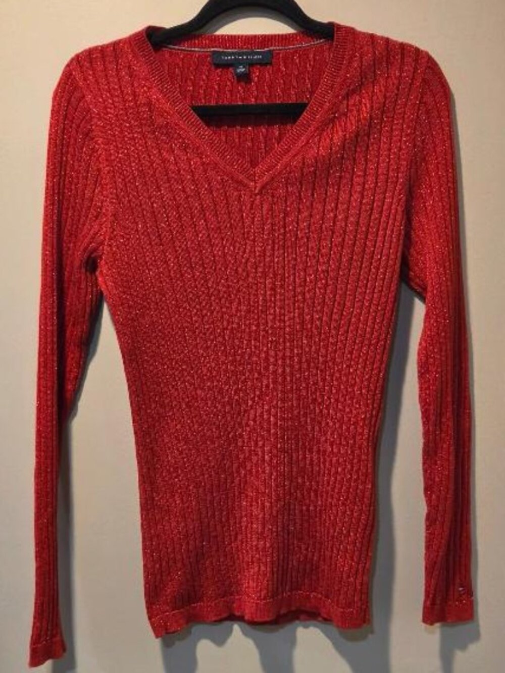Tommy Hilfiger Metallic Ribbed V-Neck Sweater